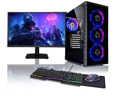 BEASTCOM Q3 Essential Gaming, Gaming PC, AMD Ryzen 5 6X4,20GHz 12 Threads, 4K Vega Radeon Grafica, 512GB SSD, 16GB RAM, Monitor LED 24" + tastiera + mouse + tappetino per mouse, WiFi, Windows 11 Pro