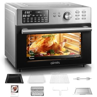 OIMIS Friggitrice ad Aria Calda, Forno multifunzione ad aria 30L, 21 in 1 Forno Elettrico Airfryer timer e temperatura regolabili con 7 accessori Fornetto senza olio certificazione CE, Argento 1800w