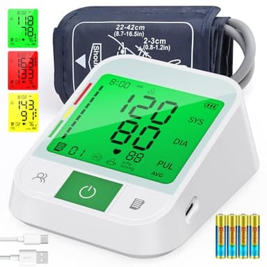 Misuratore di Pressione Braccio, KKmier Misuratore Pressione Sanguigna e Polso con Bracciale Largo 22-42 cm, Sfigmomanometro Digitale per 2 Utenti e 2 * 120 Letture, Macchina Pressione Arteriosa