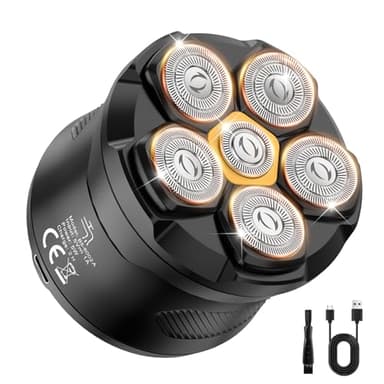 Bald Rasoio Testa Calva, Rasa Capelli Uomo a Zero, Rasoio Capelli Uomo Testa Calva, Rasoio Elettrico Testa, Rasoio Elettrico Fluttuante Flessibile con Rasoio Testa Magnetiche, 6 Testine di Rasatura