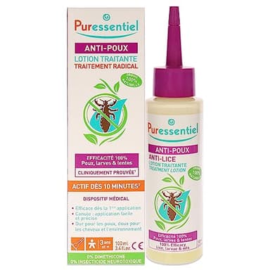 Puressentiel - Anti Pidocchi - Lozione Trattante - Efficacia comprovata per eliminare pidocchi, larve e lendini - Attivo da 10 minuti - 100% naturale - 100 ml