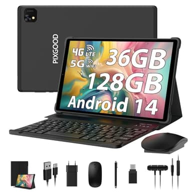 PIXGOOD Tablet 10 pollici 4G lte e 5G WiFi, Android 14.0 Octa-Core, 36GB RAM, 128GB ROM (1TB Espandibile), INCELL 1980 * 1200, 13MP+8MP, Tablet in offerta con Tastiera etc, GPS/Bluetooth (Nero)