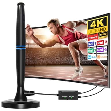 Antenna TV interna, Antenna per Smart TV con potente - Portabile Digitale Antenna TV di 380+ miglia Gamma 360° Ricezione del Segnale,antenna per HDTV 4K 1080P, cavo coassiale da 5 m incluso