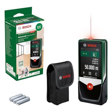 Bosch AdvancedDistance 50 C distanziometro laser (misura distanze con precisione fino a 50 m, display touch, funzioni di misurazione con assistenza integrata, in cartone)
