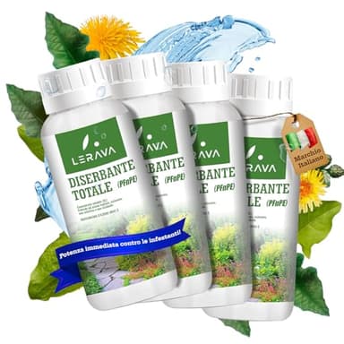 LERAVA® Diserbante Totale Potente - 4x500ml - Glifosate diserbante erbacce non selettivo - Erbicida distrugge foglie e radici - Graminacee e Dicotiledoni - Erbicida diserbante totale - diserbo totale