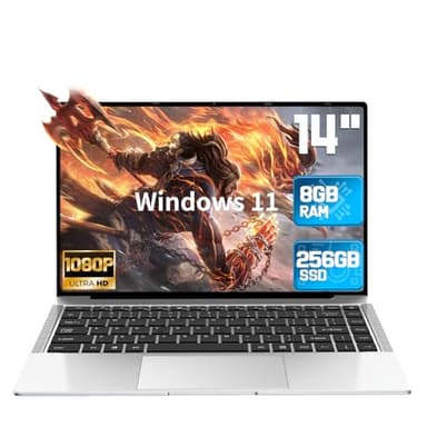 Tuonoyee PC Portatile 14 Pollici Computer Portatile Win 11 Notebook, 8GB RAM 256GB SSD,Processore Pentium Quad-Core,1920 X1080 IPS FHD, WiFi,TB 4.2,USB3.0, HDMI - Argento