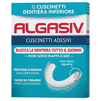 Algasiv Cuscinetti Adesivi Per Dentiera Inferiore, Dura Tutto Il Giorno, Tenuta 20 Volte Più Forte, 15 Pezzi