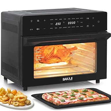 Bakaji Forno Friggitrice ad Aria Calda Capacità 30Lt 1800W Frigge Griglia Essicca Senza Olio Airfryer Display Touch 18 Programmi Funzione Doppia Cottura Timer Regolazione Temperatura Doppio Vetro