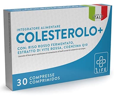 COLESTEROLO Integratore Con Riso Rosso Fermentato, Fieno Greco E Coenzima Q10 Piulife® 30 Compresse Concentrazione Di Monacolina K, Estratto Di Vite Rossa, Vit B12, Colest Astuccio