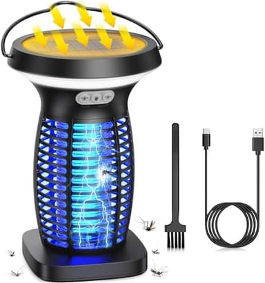 PRANITE Lampada Antizanzare Elettrico, 10 W UV Zanzariera Elettrica da Interno Esterno, Lampada Zanzare Ricaricabile tramite energia solare e USB, Antizanzare Elettrico per Casa Cucina Patio Campeggio