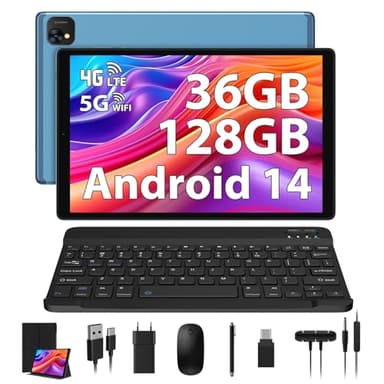 PIXPEAK Tablet 10 pollici 4G lte e 5G WiFi, Android 14.0 Octa-Core 2.0GHz, 36GB RAM, 128GB ROM (1TB Espandibile), INCELL 1920 * 1200, 13MP+8MP, Tablet in offerta con Tastiera etc, GPS/Bluetooth, blu