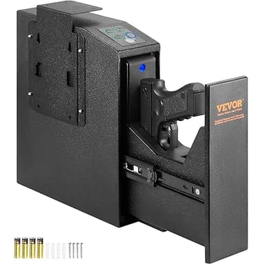 VEVOR Cassaforte per Pistole in Acciaio Cassaforte Biometrica per 1 Pistole Serratura 3 Modi di Tasti Sblocco per Impronte Digitali Combinazione 25,5x9,5x32 cm Pistole Uso Domestico Cassaforte Pistole