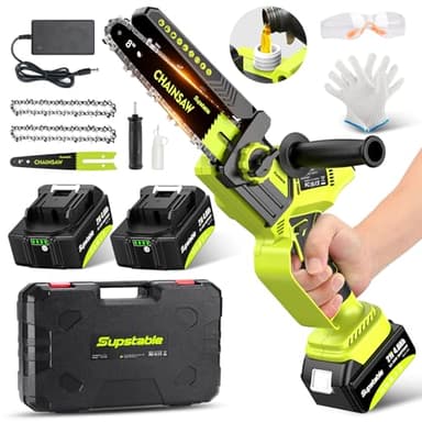 Supstable Mini Motosega a Batteria 8/6 Pollici, 8000mAh Motoseghe Elettrica Brushless, Oliatore Automatico, Tensione Catena Senza Attrezzi, 900W Sega a Batteria per Potatura, Artigianato e Progetti