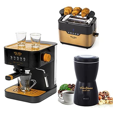 ECODE® Pack Macchina da Caffè Espresso 20 BAR e 1050 W con Vaporizzatore + Macinacaffè Elettrico con Lame in Acciaio Inossidabile + Tostapane con Controllo Tattile, Doppia Fessura, 7 Livelli Tostatura