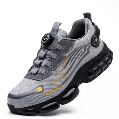 GemChve Scarpe Antinfortunistiche Uomo Donna Leggere Traspiranti Sneakers Antiscivolo Scarpe Sicurezza con Punta in Acciaio Regolazione Rapida dei Lacci Grey 43 EU