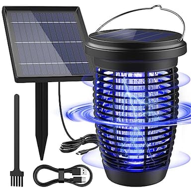 PALONE Solare Lampada Antizanzare, Ricaricabile Zanzariera Elettrica 4500V USB C UV Lampada Zanzare con 4W/5V Staffe Solare & Cavo 3,5M e 1M Type-C Cavo per Esterno Interno