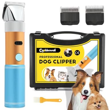 CGOLDENWALL Tosatrice Professionale per Cani Gatti 400W Batteria Ricaricabile con Testa di Taglio Rimovibile da 3mm+6mm & Limite Pettine 5 Ore di Durata Basso Rumore Meno di 50db per Pecore Conigli