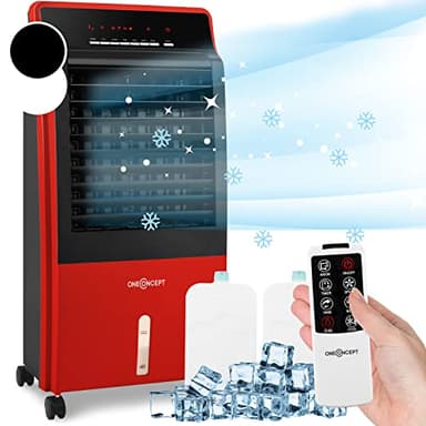 OneConcept Condizionatore Portatile Senza Tubo 65W 4 in 1, Umidificatore, Ionizzatore per Casa/Ufficio, Ventilatore Aria Fredda, 360m³/h, Serbatoio da 8L
