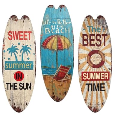 Litinliv 3 Pezzi Tavola da Surf Segni Spiaggia,Targhe In Legno Per Tavola Da Surf,Placche In Legno A Tema Spiaggia,Cartelli da spiaggia all'aperto decorare,per la spiaggia,feste,decorazione da parete