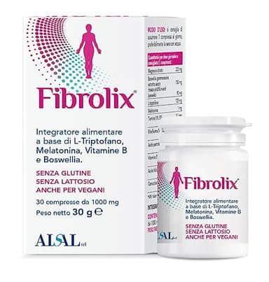 FIBROLIX | Integratore alimentare per rilassare la muscolatura, favorisce il sonno e anti stanchezza, a base di L-Triptofano, Melatonina, Boswellia, Senza Glutine e Lattosio. | 30 cpr