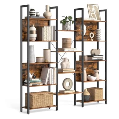 VASAGLE Libreria, Scaffale Portaoggetti, con 14 Ripiani, Struttura in Metallo, Soggiorno Studio Ufficio, Stile Industriale, 24 x 158 x 166 cm, Marrone Vintage e Nero LLS107B01