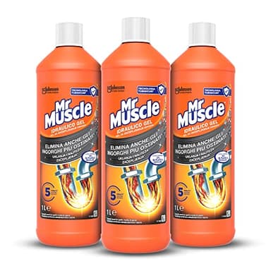 Mr Muscle Idraulico Gel, Disgorgante per Tubi e Scarichi, SICURO PER I TUBI - Formato Scorta da 3 pezzi da 1000 ml