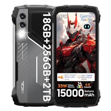 OSCAL PILOT 1 Rugged Smartphone Android 14, 15000mAh/33W, Helio G81 18GB+256GB/2TB Telefono Indistruttibile, 6.67" HD+/90Hz, AI 50MP+32MP, 5W 138dB Stereo Speakers, 170LM Dual LED, 2 Slot/NFC/OTG/GPS