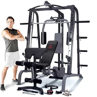 Marcy SM4000 Stazione Multifunzione - Potente Struttura - Finitura Anti graffio, Deluxe Smith macchina da palestra per casa con panca pesi, Palestra da casa completa