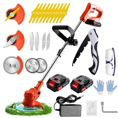 Tagliaerba a batteria 21V, Decespugliatore a batteria con 2 batterie da 2,0 Ah e 3 lame Tagliaerba elettrico, Manico telescopico regolabile Decespugliatore,per giardino, prato, arbusti