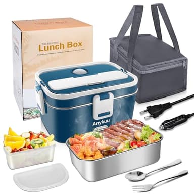 Anykuu 100 W Scaldavivande Elettrico Portatile 1.8L Porta Pranzo Termico 3 in 1(12V/24V/240V) per Auto Camion e Ufficio Lunch Box Riscaldatore Scalda Vivande Portatile con Forchetta e Cucchiaio