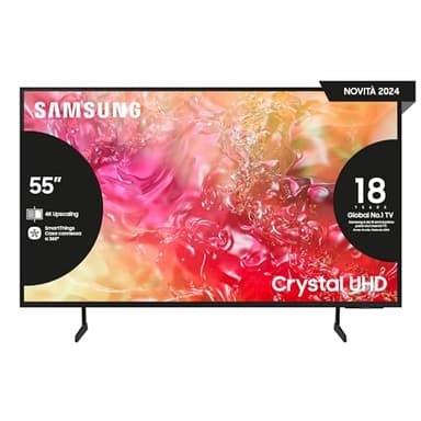 Samsung Smart TV 55" UE55DU7190UXZT, Crystal 4K UHD, 4K Upscaling, Slim Look, DVBT-2, Q-Symphony & OTS Lite, Integrato con Bixby, comp con Alexa e Google Assistant, Black 2024 [Amazon EXCL.]