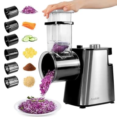 Anatole Affetta Verdure Elettrico Grattugia per Formaggio Carote Acciaio Inox 6 Lame 250W Calibro Grande Taglia Verdure da Cucina Multifunzionale 220V Spina UE
