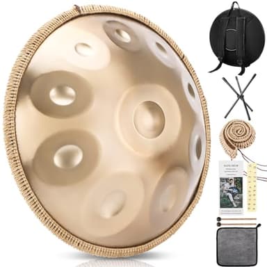 Handpan 432 Hz Re Minore, 10 Note 22 Pollici Tamburo in Acciaio Handpan Strumento Musicale, con Borsa Morbida, Mazze Per, Tripode, Panno Antipolvere, Percussioni Armoniche Per La, Yoga