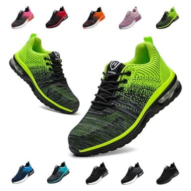 Scarpe Antinfortunistiche Uomo Donna Leggere e Comode Scarpe da Lavoro con Punta in Acciaio Sportive Scarpe da Cantiere Antiscivolo Traspiranti Verde EU 42