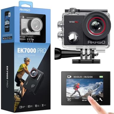 AKASO EK7000 Pro Action Cam 4K 20MP WiFi, Fotocamera Subacquea 40M, Impermeabile Videocamera EIS Stabilizzazione con Touch Screen, Angolo Variabile, 2.4G Telecomando e Kit di Accessori