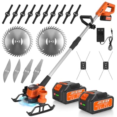 Decespugliatore a Batteria, Tagliabordi a Batteria con 2 Batterie, Taglierba a Batteria con Ruote a Slitta Removibili, Tagliabordi Elettrico Altezza Regolabile per Prati, Arbusti