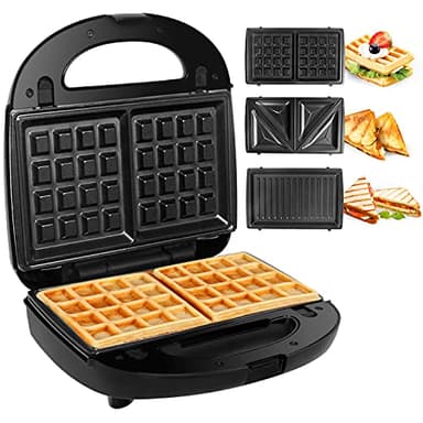 Gotoll Tostiera,Tostapane/Waffles Piastra 750W, Sandwich Maker 3 in 1 Piastre Antiaderent