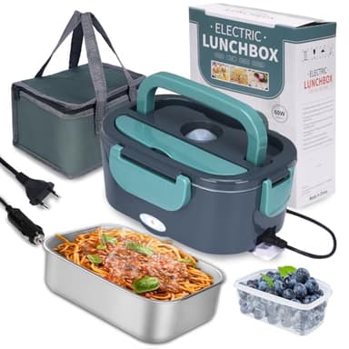 XREXS Lunch Box elettrico, 60 W, 1,5 l, per auto, 3 in 1 (12 V/24 V/220 V), per il pranzo, per il pranzo, per la casa, il campeggio, il riscaldamento portatile, 60 W, con forchetta