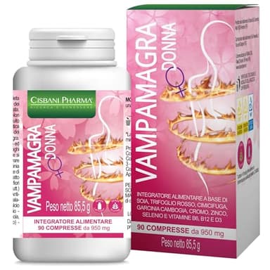 Vampamagra, integratore menopausa, 90 compresse - Riduce le vampate e Favorisce l’equilibrio del peso corporeo -TRIFOGLIO ROSSO, Isoflavoni di Soia, Cimicifuga, Garcinia Cambogia - Cisbani Pharma