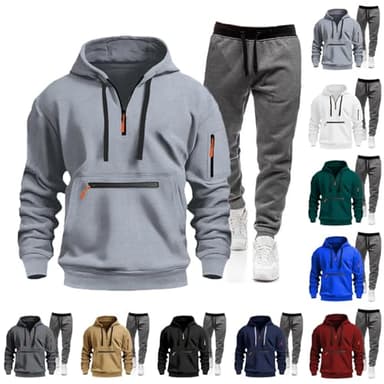 Tuta Uomo Completa Tuta Da Ginnastica Uomo Invernale Felpata Completo Sport Maglia Felpa con Cappuccio e Pantalone Due Pezzi Set Tracksuit Felpa Con Zip Suit Tuta Abbigliamento Sportiva Tuta Completa