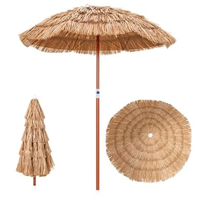 COSTWAY Ombrellone da Spiaggia di Paglia, 175 cm con Borsa e Design Inclinabile, Ombrellone da Esterno Portatile per Spiaggia Giardino Balcone Mare