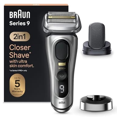 Braun Series 9 PRO +, Rasoio Elettrico Barba Rifinitore di precisione, Custodia da Viaggio in tessuto, Batteria Litio Ion, 100% Impermeabile Idea Regalo, 9557s Argento