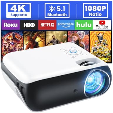 HOPVISION Proiettore, 9500Lumen Proiettore 4K Supportato, Mini Proiettore Portatile Bluetooth Full HD 1080P, Videoproiettore Home Cinema Compatibile con Smartphone/HDMI/USB/Laptop/Fire Stick/PS5