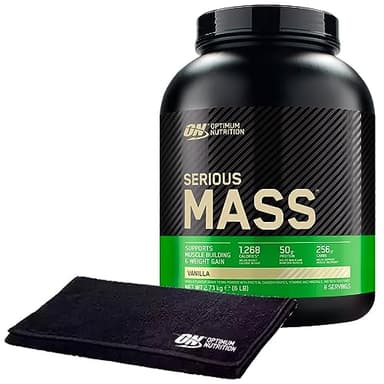 Optimum Nutrition Serious Mass Proteine Whey in Polvere Integratore Calorico per Sviluppo Muscolare e Aumento Massa Gusto Vaniglia 8 Porzioni 2,73Kg + ASCIUGAMANO