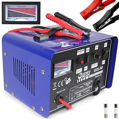 Caricabatteria per Auto Moto | con Funzione di Carica Rapida | per Batterie al Piombo 12-24V | 30-180 Ah | Portatile | Blu