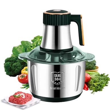 Tritatutto elettrico con ciotola in acciaio inox 5L, tritacarne, multiuso 500 W, 5 livelli di velocità tritacarne elettrico per alimenti, con 6 lame rimovibili, frullatore per verdure tritare carne