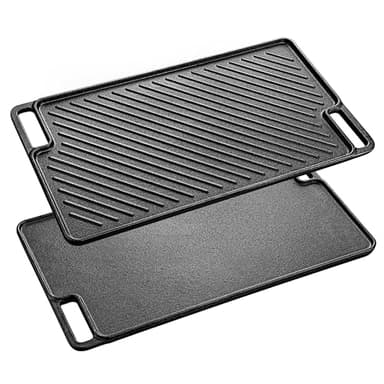 Velaze Bistecchiera in Ghisa con Maniglie, Reversibile, Antiaderente, Grill Piastra con Doppia Faccia, Adatta a Tutti Piani Cottura, Induzione e Forno - Nero (46x26x3cm)