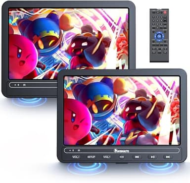 NAVISKAUTO 10,5" Doppio Lettore DVD per Auto con Batteria Ricaricabile Fino a 5 Ore, Lettore DVD Portatile per Auto Supporto Scheda USB/SD, Regione Libera, Ultima Memoria (1 Lettore + 1 Schermo)