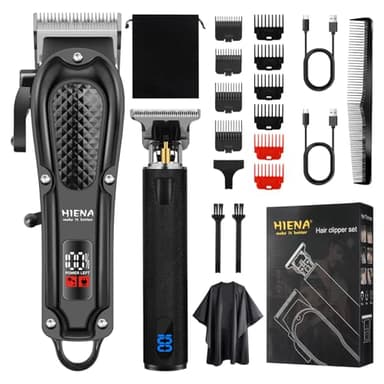 HIENA PRO Kit Barbiere Professionale, Taglia Capelli Set Per Uomo, Cordless Macchinetta Per Capelli, Taglia Barba e Capelli Uomo, Set Macchinetta Barba Uomo Con Display LED