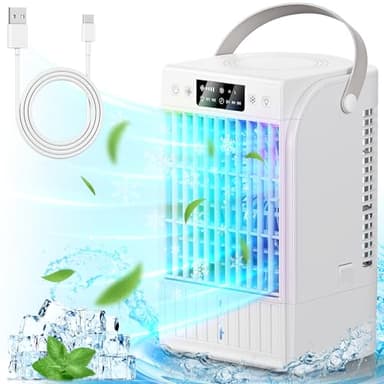 FIAHNG Mini Condizionatori Portatili Condizionatore Mini Raffreddatore d'Aria,1500ML Climatizzatore Portatile,6 IN1 Evaporativo Umidificatore Purificatore Condizionatore D'Aria Con 4 Velocità Ufficio